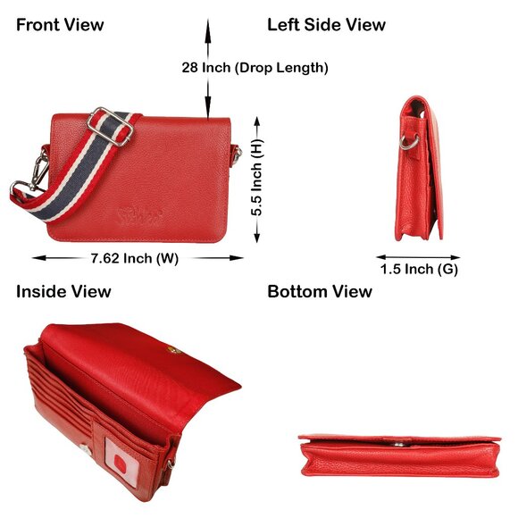 Leather Red Crossbody Shoulder Bag – Sling Messenger Bag for Work, Daily Use - Picture 3 of 10